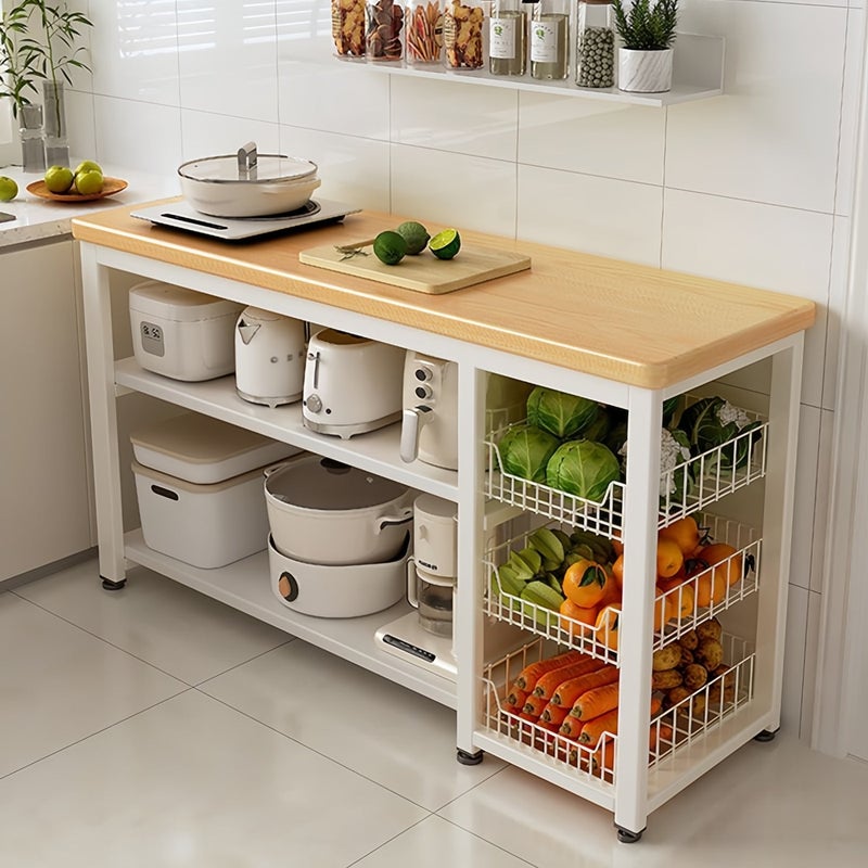 شاربدو جزيرة مطبخ بمقاس 120 × 35 × 80 سم مع سطح مكتب كبير وسلال سلكية - رف منظم للمطبخ وغرفة الطعام والمنزل الريفي - Image 1