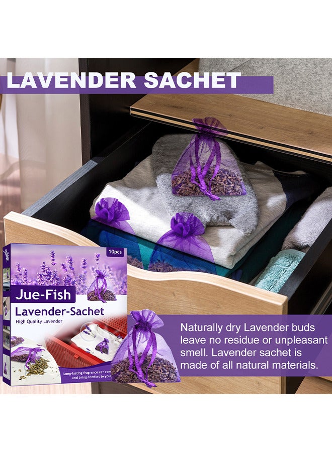 10PCS Lavender Sachets Bags, Freshen Your Laundry, Odor Eliminator For Cats And Dogs, Shoes And Gym Bags For Dryers, Closets, Drawers, Sweater Storage And Cars With Premium Dried Lavender Flowers