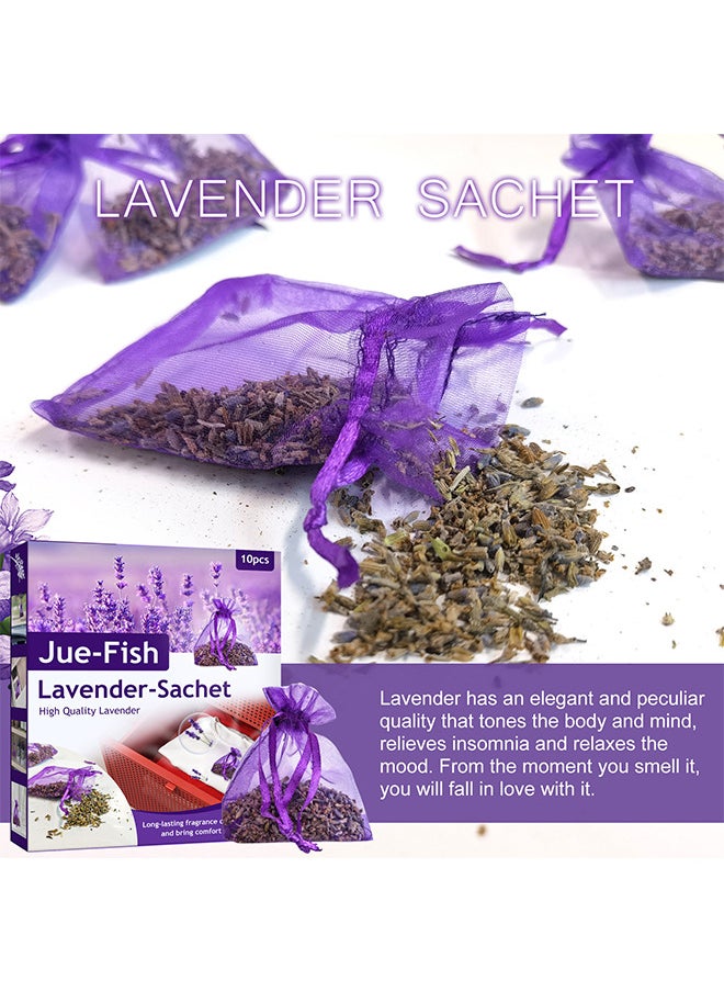 JUE-FISH 10PCS Lavender Sachets Bags, Freshen Your Laundry, Odor Eliminator For Cats And Dogs, Shoes And Gym Bags For Dryers, Closets, Drawers, Sweater Storage And Cars With Premium Dried Lavender Flowers  - Image 2