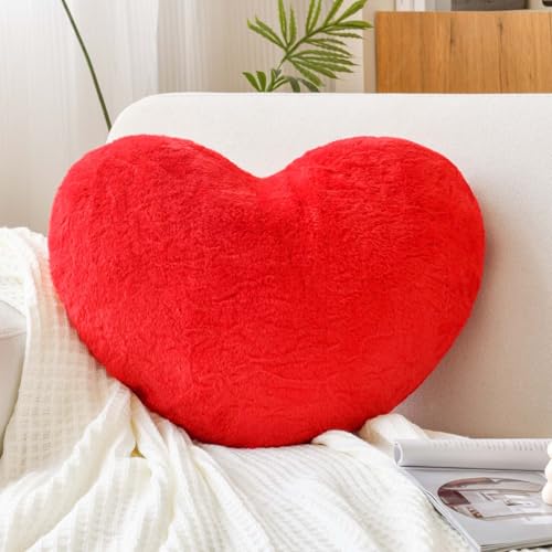 XVTRU Red Heart Pillows Cute Heart Decorative Pillow Heart Shaped Throw Pillows for Bed Faux Rabbit Fur Plush Hoom Decor Pillow Cushion for Chair Sofa Living Room Mini 129 x 98