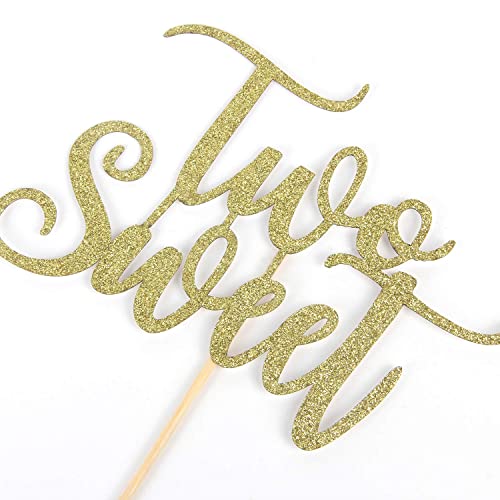Festiko®Gold Glitter Two Sweet Cake Topper for Cute Baby Girl and Boy-2nd Second Birthday Cake Topper Decoration - Image 5