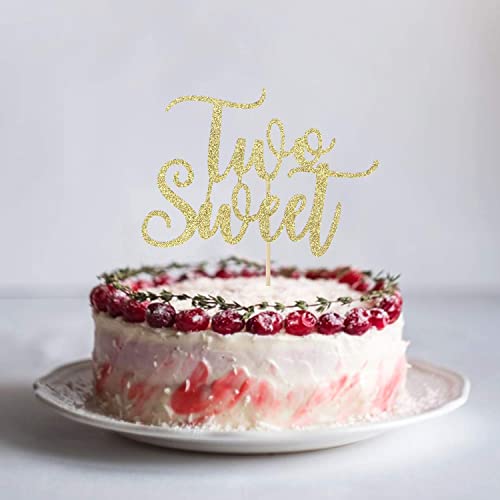 Festiko®Gold Glitter Two Sweet Cake Topper for Cute Baby Girl and Boy-2nd Second Birthday Cake Topper Decoration - Image 4