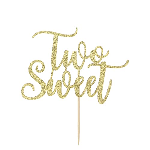 Festiko®Gold Glitter Two Sweet Cake Topper for Cute Baby Girl and Boy-2nd Second Birthday Cake Topper Decoration - Image 2