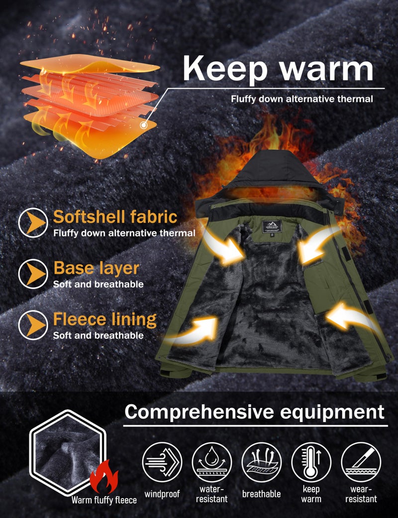 MAGCOMSEN Mens Parka Winter Coats Ski Jacket Waterproof Jaket Fleece Jacket Rain Jacket Rain Coats Warm Jacket Softshell Jacket Snowboard Jackets - Image 3