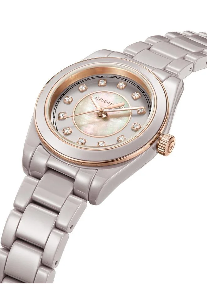 شيروتي 1881 Alessandari Analog Beige Mop Watch For Women Sapphire Coated Flat Glass And  Ceramic Butterfly Bracelet 37mm Water Resistant 5 ATM - CIWLG0043503