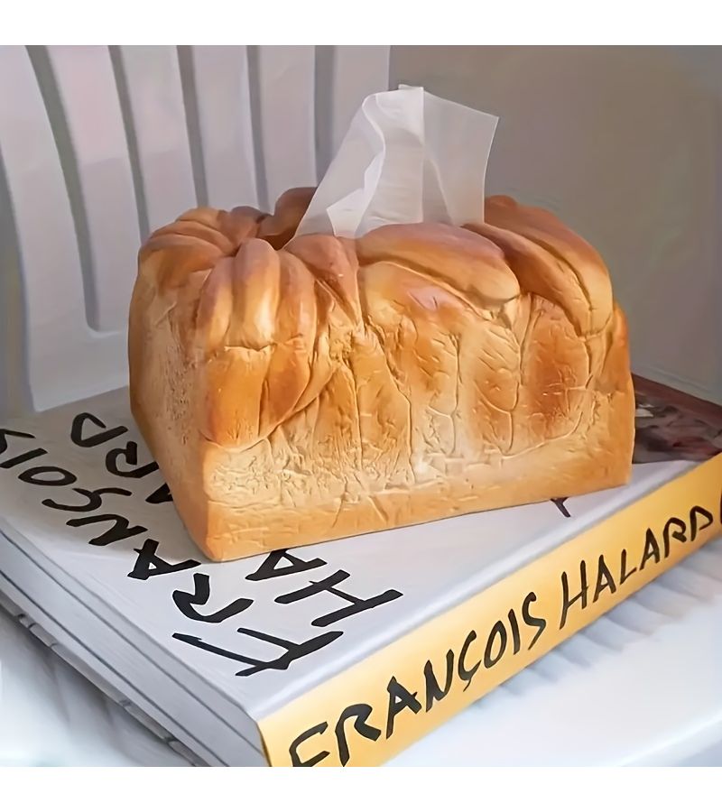 Faux Toast Bread Napkin Box Creamy Desktop Organizer For Living Room Coffee Table 1pc - Image 4