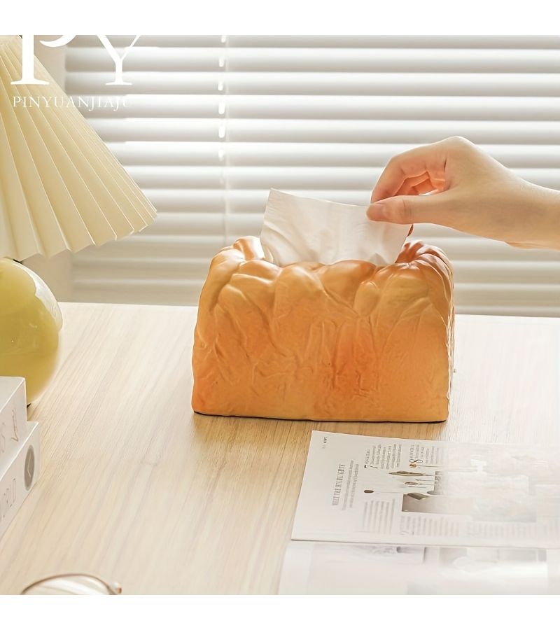 Faux Toast Bread Napkin Box Creamy Desktop Organizer For Living Room Coffee Table 1pc - Image 2