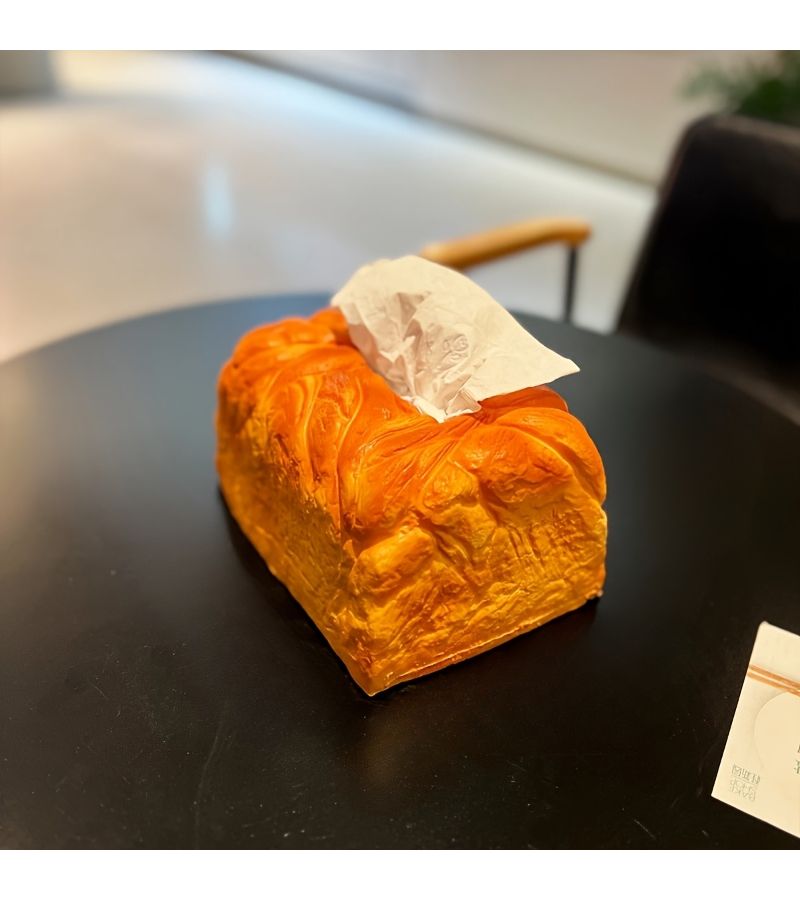 Faux Toast Bread Napkin Box Creamy Desktop Organizer For Living Room Coffee Table 1pc - Image 3