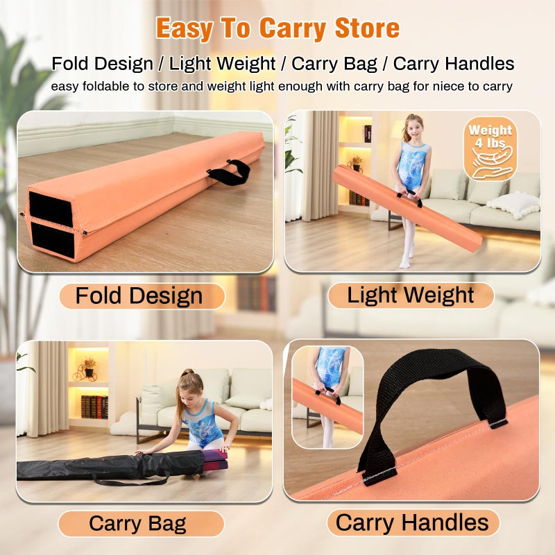 MARFULA 6 FT / 8 FT / 9 FT Folding Gymnastics Beam Foam Balance Floor Beam - Extra Firm - Suede Cover - Anti Slip Bottom with Carry Bag for Kids/Adults Home Use - Image 5