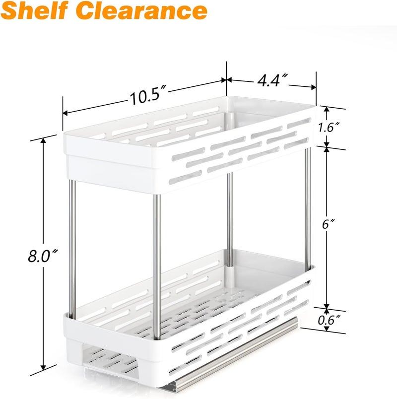 DABIGE 2 Packs Pull Out Spice Rack Organizer for Cabinet, Slide Out Spice Racks Organizer, Easy to Install Spice Cabinet Organizers, 4.4''Wx10.5''Dx8''H, Each Tier Hold 10 Spice Jars - 2 Tier, White - Image 4