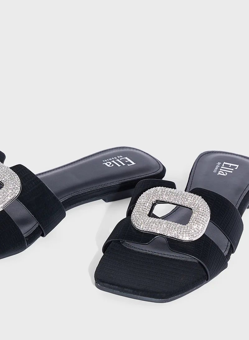Ella Limited Edition Diamante Trim Croc Flat Sandal