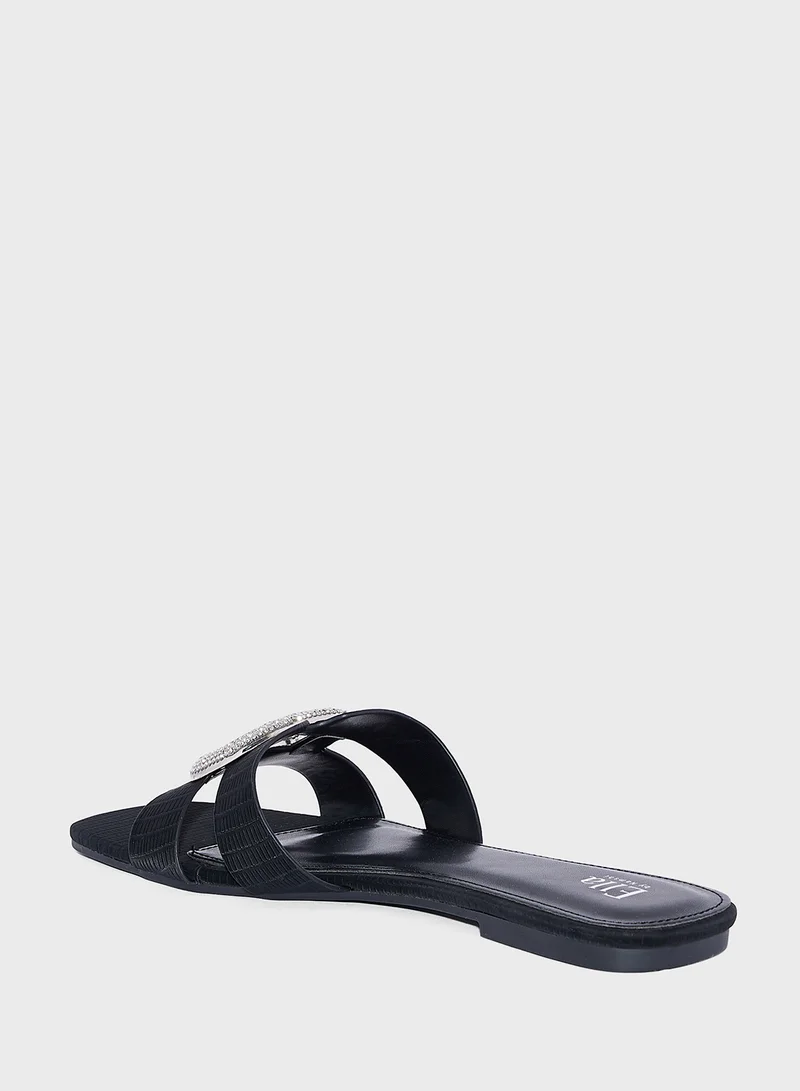 Ella Limited Edition Diamante Trim Croc Flat Sandal