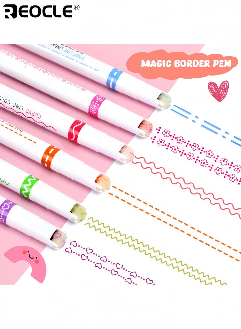 ريوكل 6 قطع أقلام بتصميم زهري بأطراف خطية دقيقة وأشكال منحنية - أدوات كتابة زخرفية بتدفق حبر سلس لتدوين الملاحظات واليوميات والدراسة - Image 1