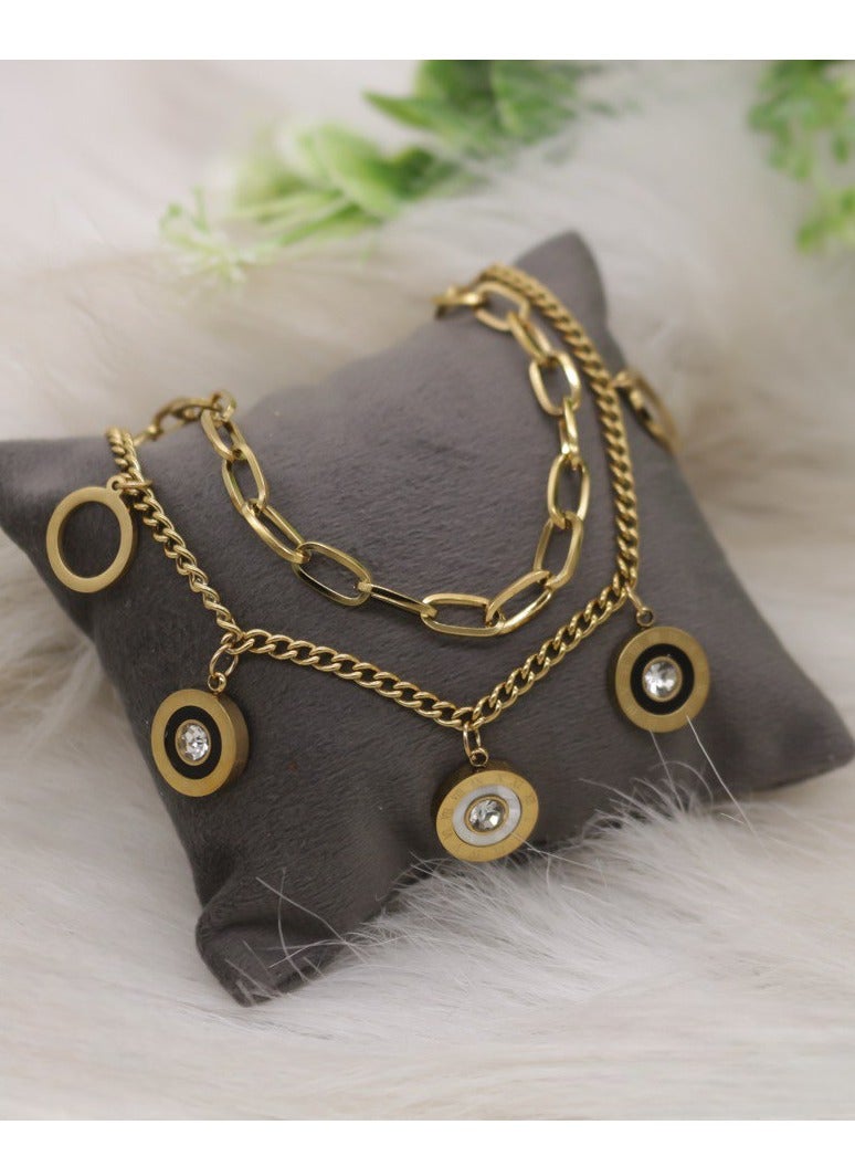 Genaric Stainless Steel Bracelets for Women with Black & White Zircon Jewelry Roman Shell Design 