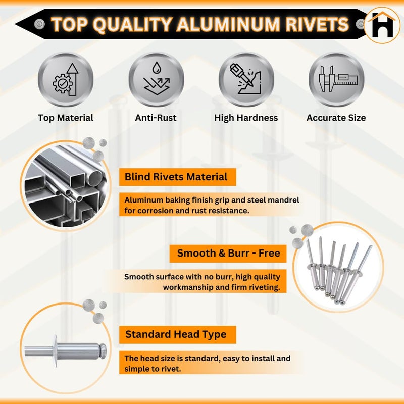 Homdum Aluminium Blind Rivet Metal POP Rivets for Riveting GunRiveter machine Pack of 100 Pieces 48 x 20 - Image 2