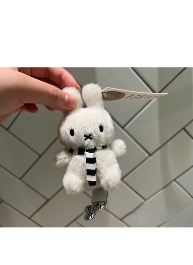 Ailily - Miffy Rabbit Miffy Black And White Striped Scarf Pendant Cute Doll Super Cute Mini White Rabbit Plush Doll Pendant Gift - Image 1