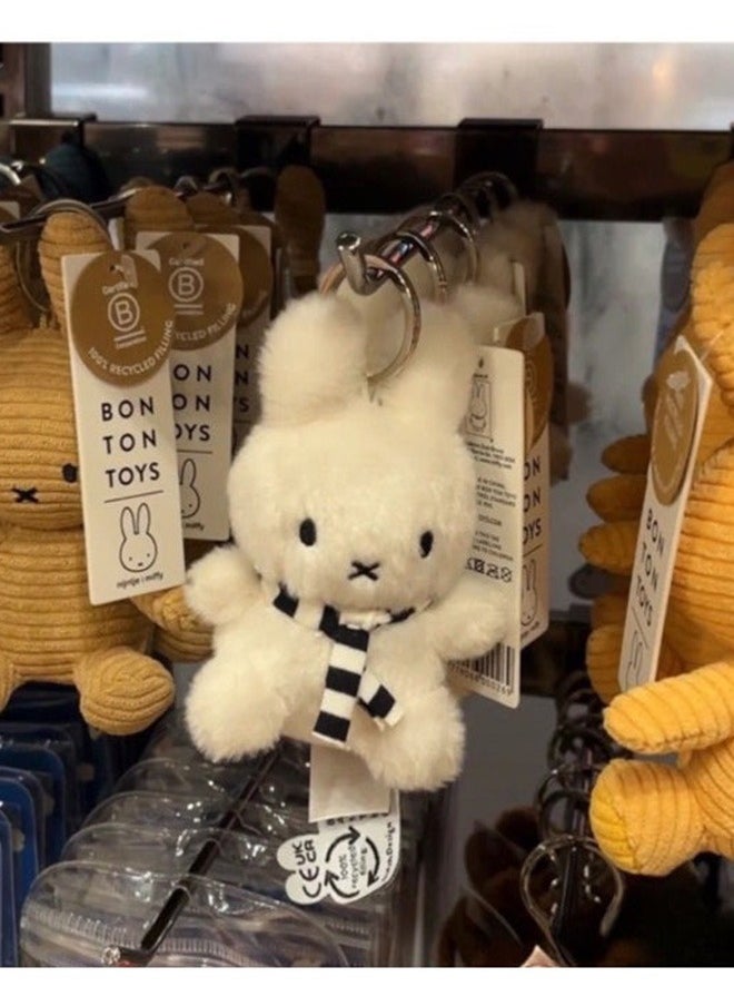 Ailily - Miffy Rabbit Miffy Black And White Striped Scarf Pendant Cute Doll Super Cute Mini White Rabbit Plush Doll Pendant Gift - Image 1