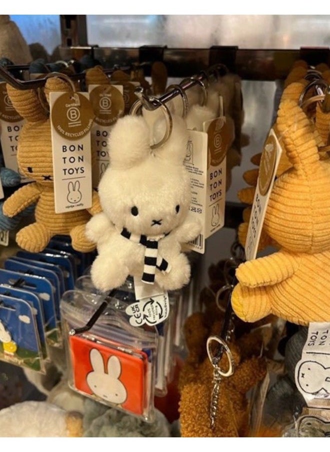 Ailily - Miffy Rabbit Miffy Black And White Striped Scarf Pendant Cute Doll Super Cute Mini White Rabbit Plush Doll Pendant Gift - Image 1