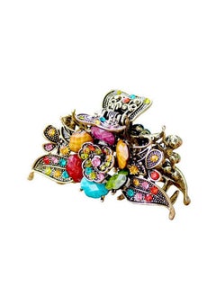 Fodattm Fodattm Women Lady Retro Rose Flower Imitation Turquoise Hair Claw Clip Vintage Alloy Rhinestone Non-Slip Hair Jaw Clips Hairpin Hair Clamp (Colourful)  - Image 1