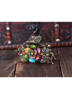 Fodattm Fodattm Women Lady Retro Rose Flower Imitation Turquoise Hair Claw Clip Vintage Alloy Rhinestone Non-Slip Hair Jaw Clips Hairpin Hair Clamp (Colourful)  - Image 3