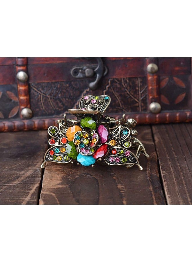 Fodattm Women Lady Retro Rose Flower Imitation Turquoise Hair Claw Clip Vintage Alloy Rhinestone Non-Slip Hair Jaw Clips Hairpin Hair Clamp (Colourful) - Image 3