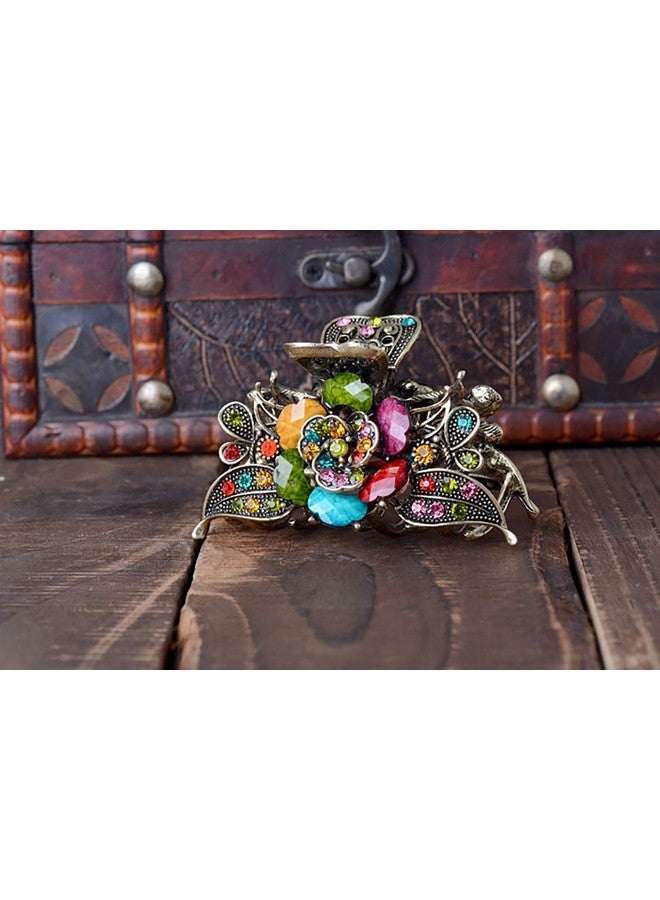 Fodattm Women Lady Retro Rose Flower Imitation Turquoise Hair Claw Clip Vintage Alloy Rhinestone Non-Slip Hair Jaw Clips Hairpin Hair Clamp (Colourful) - Image 4