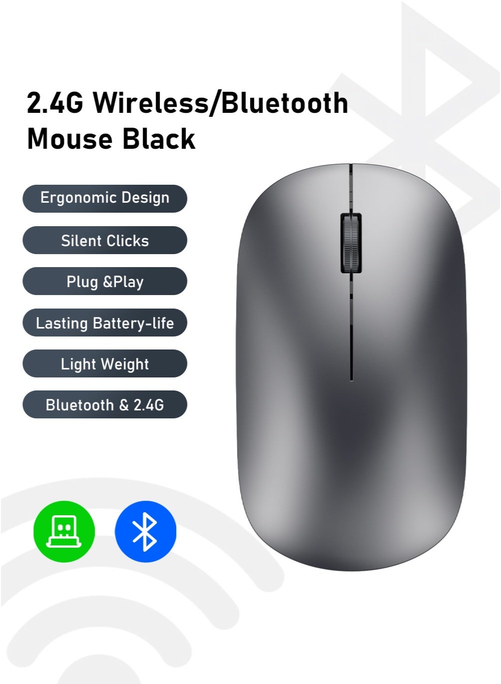Generic Wireless Mouse Bluetooth & 2.4G Dual Mode, 3 Adjustable DPI ...