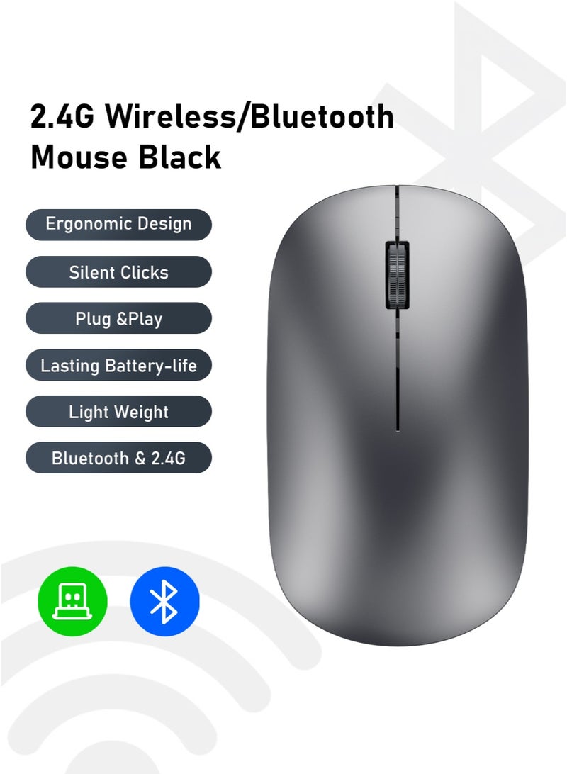 Wireless Mouse Bluetooth & 2.4G Dual Mode, 3 Adjustable DPI,Mouse Ultra Thin Portable Design for Laptop, Computer, Office, Travel - Image 1
