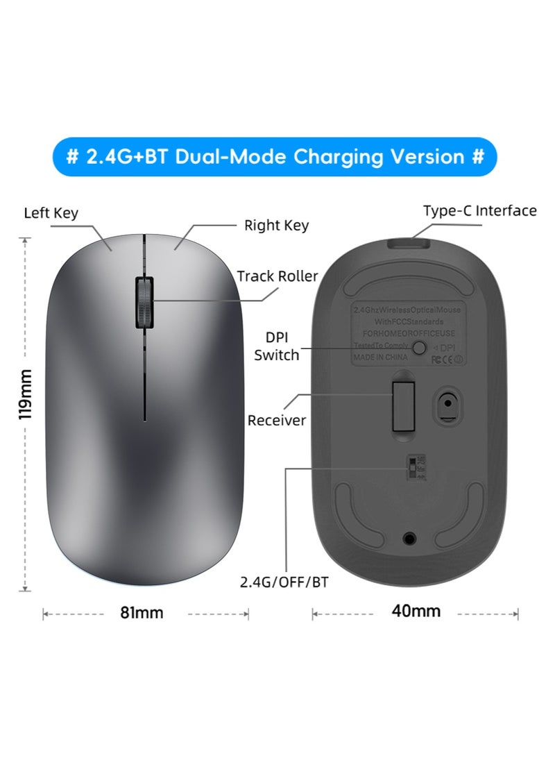 Wireless Mouse Bluetooth & 2.4G Dual Mode, 3 Adjustable DPI,Mouse Ultra Thin Portable Design for Laptop, Computer, Office, Travel - Image 2
