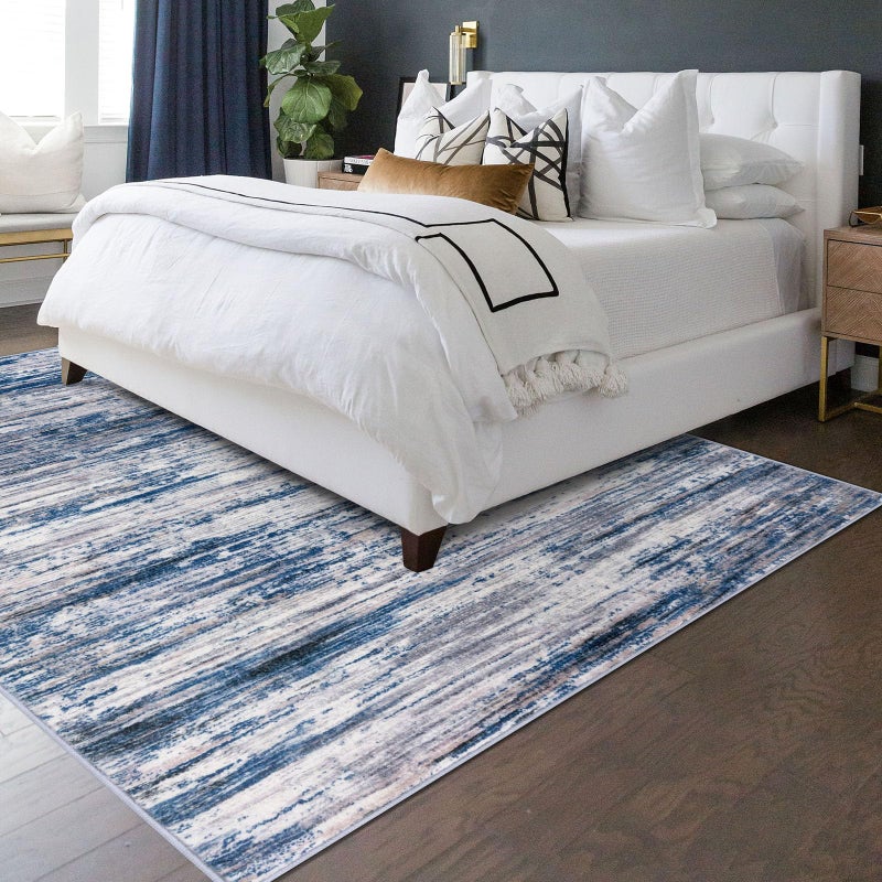SIILOOM 5x7 Modern Abstract Area Rug for Bedroom, Navy Blue Gray Neutral Multi Large Super Soft Washable Rug with Non-Slip, Non-Shedding Rugs for Living Room, Indoor Door Mat for Home DÃ©cor - Image 3