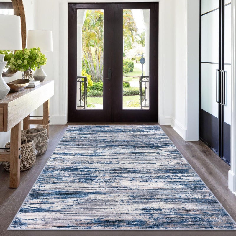SIILOOM 5x7 Modern Abstract Area Rug for Bedroom, Navy Blue Gray Neutral Multi Large Super Soft Washable Rug with Non-Slip, Non-Shedding Rugs for Living Room, Indoor Door Mat for Home DÃ©cor - Image 2