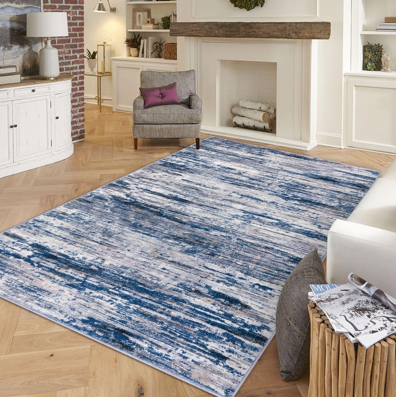 SIILOOM 5x7 Modern Abstract Area Rug for Bedroom, Navy Blue Gray Neutral Multi Large Super Soft Washable Rug with Non-Slip, Non-Shedding Rugs for Living Room, Indoor Door Mat for Home DÃ©cor - Image 1