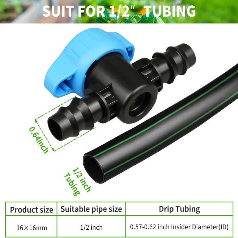 Arfun 6 Pack Drip Irrigation 1/2 inch Barbed Valve, Drip Line Parts 1/2" Shut Off Valve Fits for 1/2 Inch Drip Irrigation Tubing (.570-.620" ID) for Drip or Sprinkler Systems - Image 2