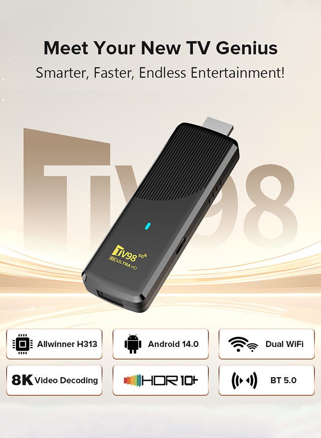 TV98 Android 14.0 TV Box TV Stick with Game Box 2.4G 5G Dual WIFI 6 BT5.0 H.265 8K UHD Smart Media Player - Image 2