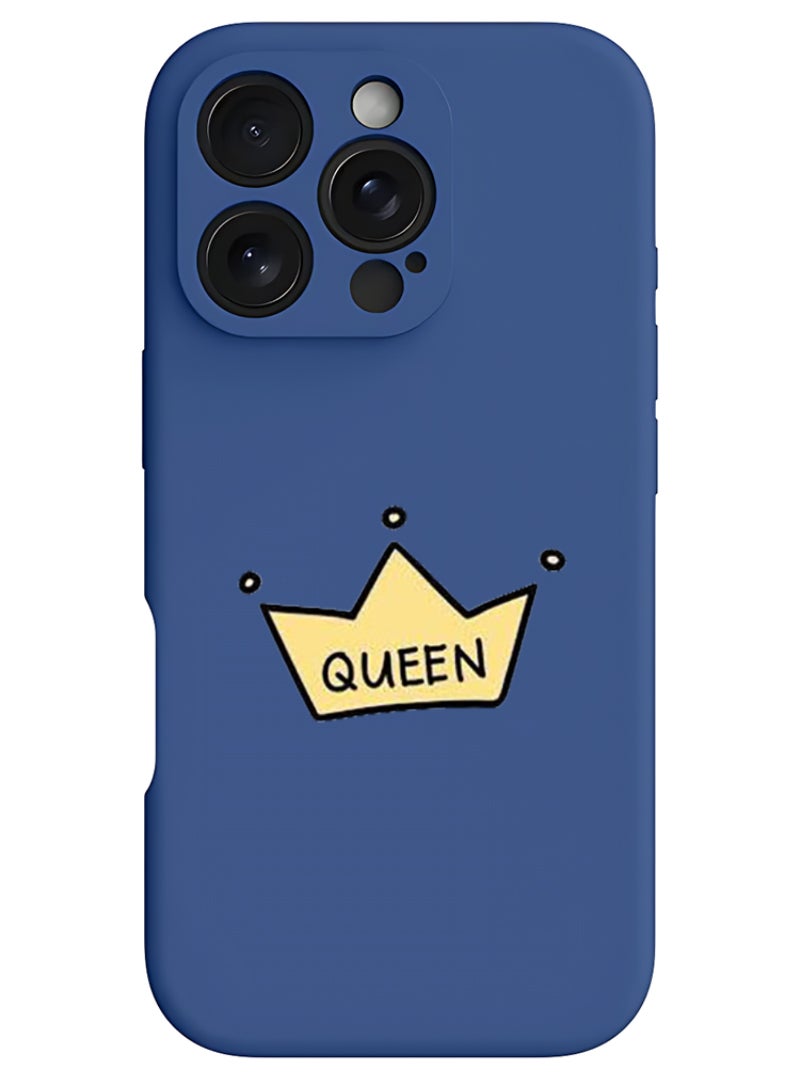 Theodor حافظة آيفون 16 برو زرقاء واقية رفيعة من سائل السيليكون مع حماية كاملة للجسم ضد الخدوش وصدمات - تاج الملكة - Image 1