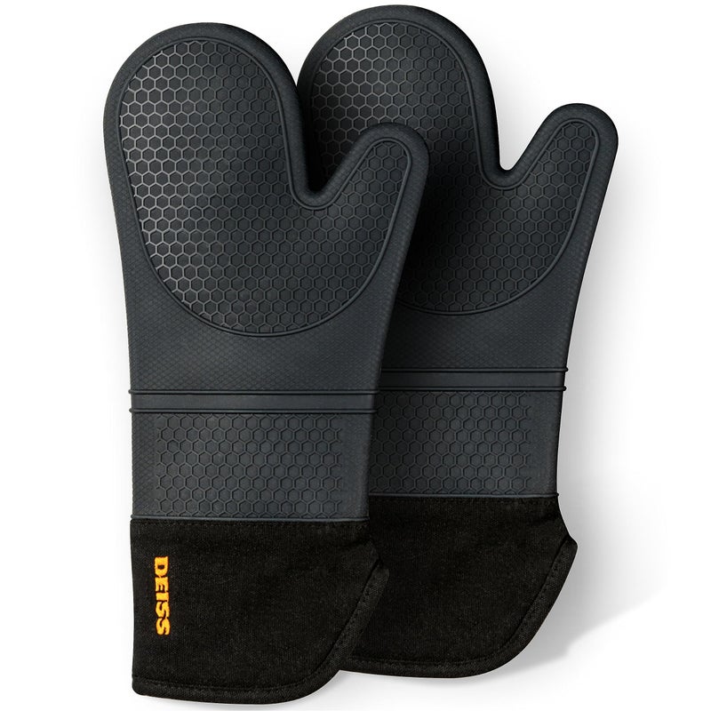Deiss PRO Heat and Stain Resistant Silicone Oven Mitts Set  Soft Cotton Lining BBQ Gloves  Waterproof  Extra Long Flexible Thick Kitchen Mitts for Cooking  Non-Slip Grip Oven Gloves - Image 1
