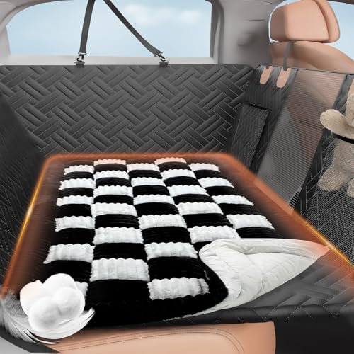 LEHNI Backseat Pet Bed Mat, Deluxe Dog Seat Covers,Truck Plaid Dog Bed for Car Back Seat, Non-Slip Travel Pet Mat, Back seat Extenders for Car/SUV (for L-Black/White) - Image 1