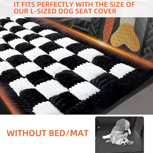 LEHNI Backseat Pet Bed Mat, Deluxe Dog Seat Covers,Truck Plaid Dog Bed for Car Back Seat, Non-Slip Travel Pet Mat, Back seat Extenders for Car/SUV (for L-Black/White) - Image 2