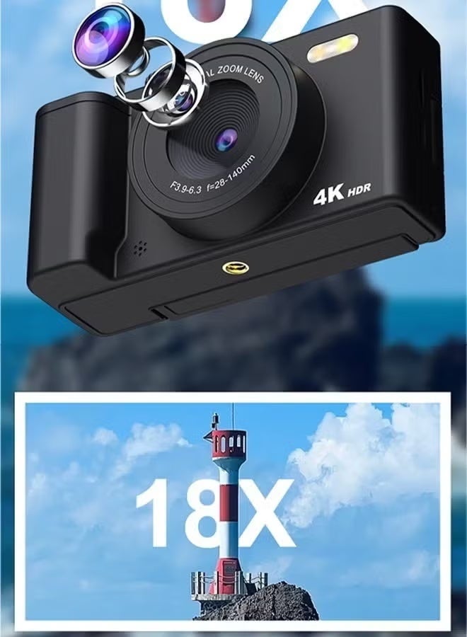 زونبون كاميرا رقمية 4K للتصوير - كاميرا تسجيل فيديو بتركيز تلقائي ودقة 64 ميجابكسل - شاشة قابلة للقلب بزاوية 180 درجة - تكبير رقمي 18X - تسجيل مقاطع فيديو بدقة 4K - بطاقة SD سعة 64 جيجابايت - Image 4