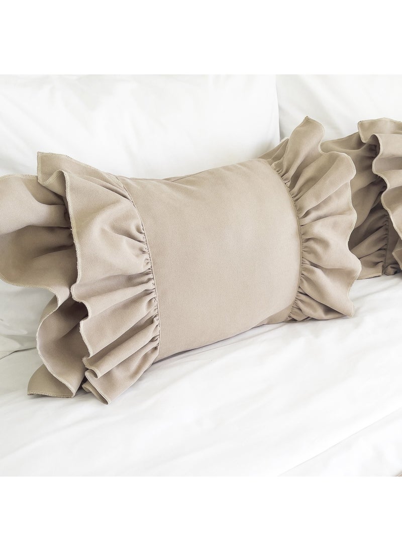 Ritmo Home Frilly Vintage Bohemian Throw Pillow Cover Mink  - Image 2