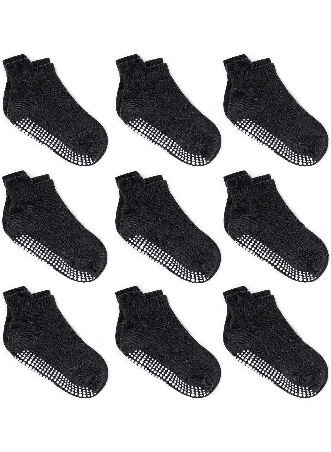 ZAPLES Baby Non Slip Grip Ankle Socks with Non Skid Soles for Infants Toddlers Kids Boys Girls, Black, 12-36 Months - Image 1