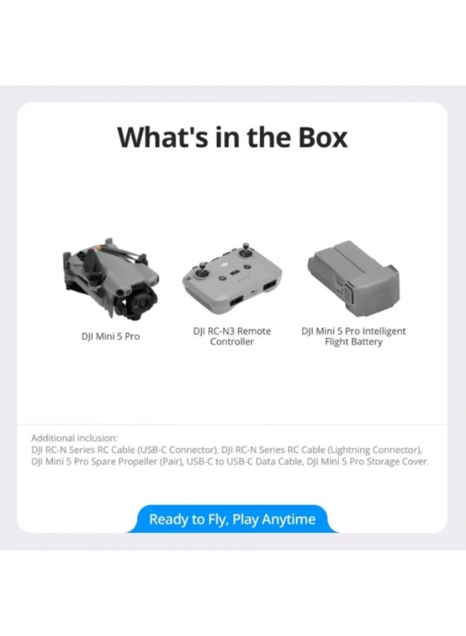 Dji World طائرة DJI Mini 5 Pro (النسخة القياسية Standard Kit) – كاميرا 50 ميجابكسل بمستشعر CMOS مقاس 1 بوصة، تصوير 4K HDR، مثبت ثلاثي المحاور، تتبع ActiveTrack 360°، تجنب عوائق متعدد الاتجاهات، طائرة درون احترافية قابلة للطي - Image 2