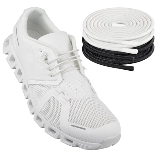 Endoto 2 Pairs Elastic Shoelaces for ON Cloud 5 & 6 No Tie Replacements Shoes Laces Stretchy Bungee Running Training(Color:Black+White,Size:18Inch) - Image 1