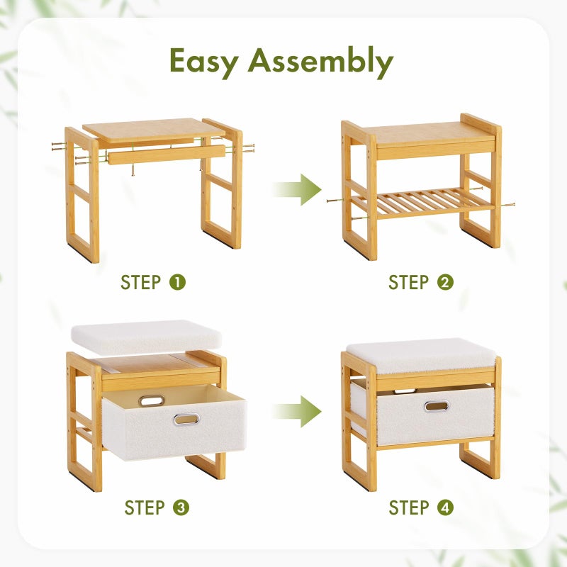 Atoping Storage Ottoman, Bamboo Footstool with Drawer, 3-in-1 Soft Ottoman with Storage, Multifunctional Footrest, Seat & Organizer for Living Room, Bedroom, Entryway Gift Set for Family - Image 5