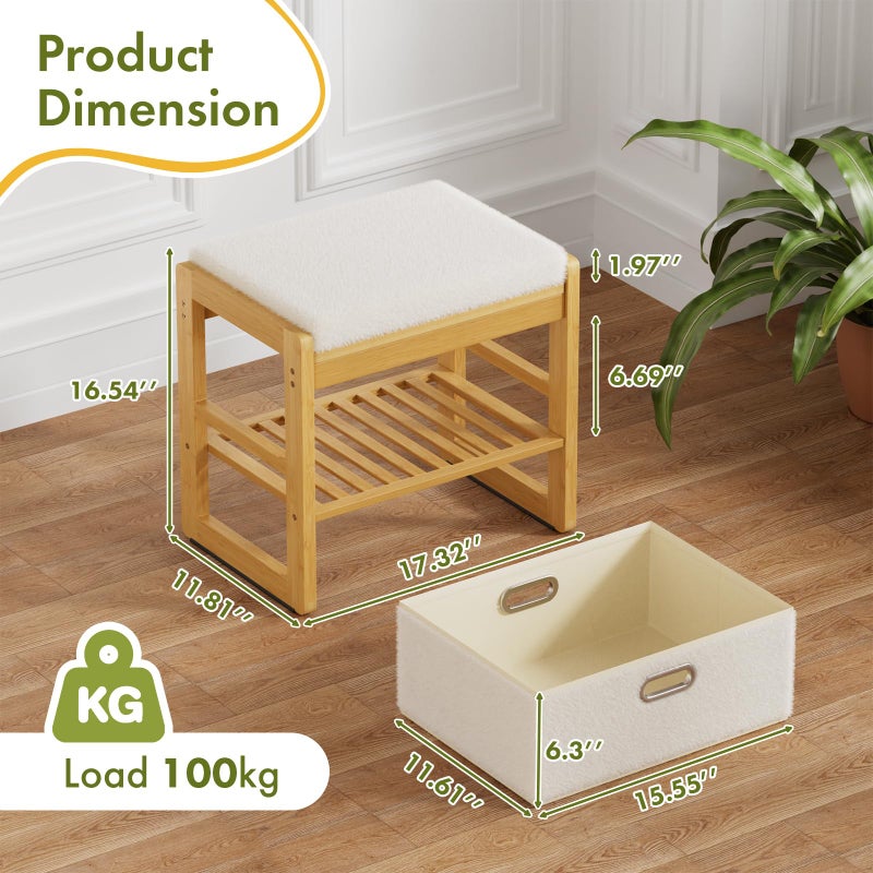 Atoping Storage Ottoman, Bamboo Footstool with Drawer, 3-in-1 Soft Ottoman with Storage, Multifunctional Footrest, Seat & Organizer for Living Room, Bedroom, Entryway Gift Set for Family - Image 3