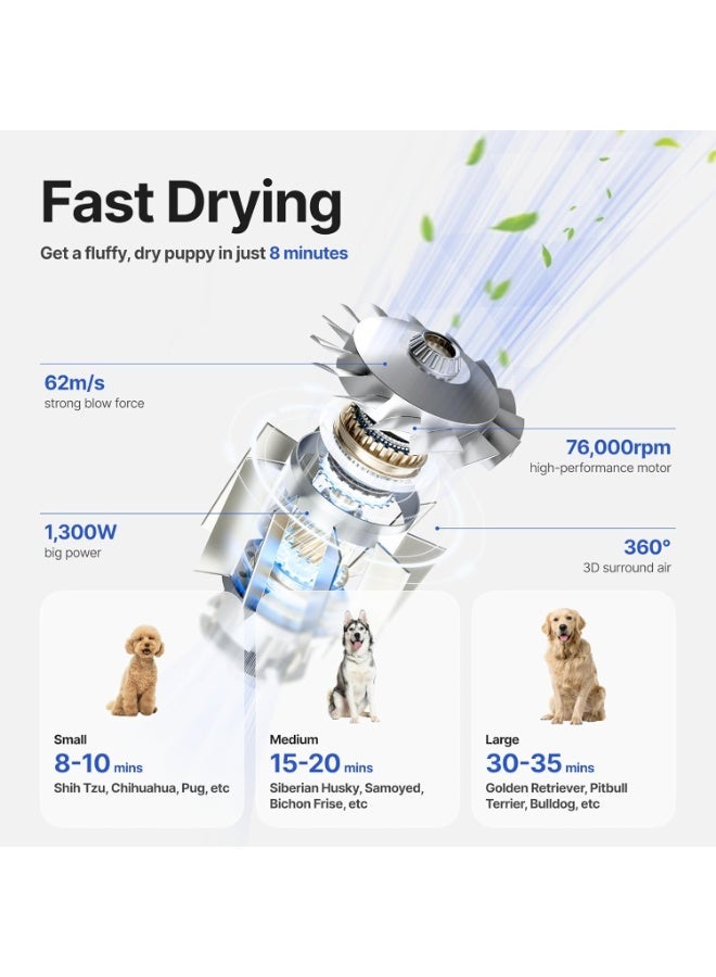 نياكاسا مجفف نيكاسا F1 للعناية بالكلاب | مجفف شعر للحيوانات عالي السرعة، تجفيف سريع، خفيف الوزن 560 جم، هادئ، يحتوي على 8 أوضاع و3 فوهات – محمول للسفر - Image 4