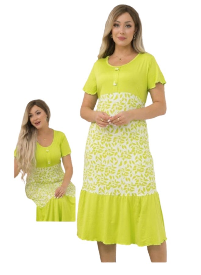 كاش حريمي طويل قطن مريح للنوم والمنزل – تصميم منقوش أنيق – كم قصير - Image 1