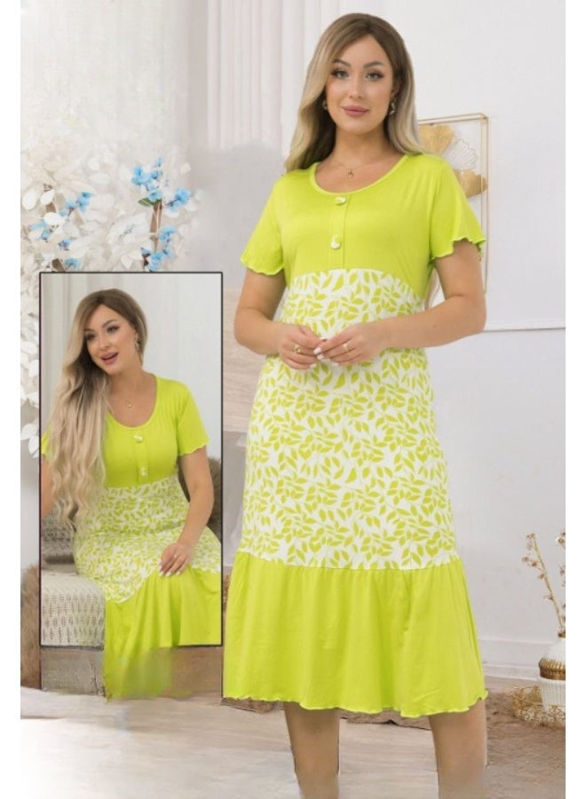 كاش حريمي طويل قطن مريح للنوم والمنزل – تصميم منقوش أنيق – كم قصير - Image 2