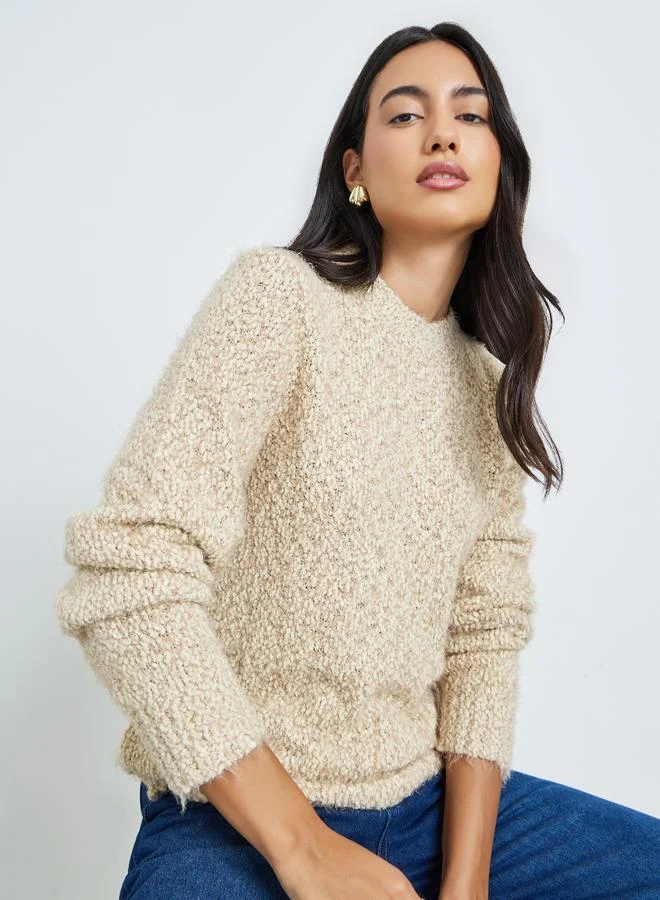 Beige Regular Fit Multi Yarn Knit Sweater