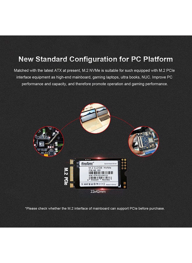 KingSpec - 512GB 2242 PCIe 3.0 NVMe M.2 3D NAND SSD Solid State Drive- Internal SSD (NE-512) - Image 1